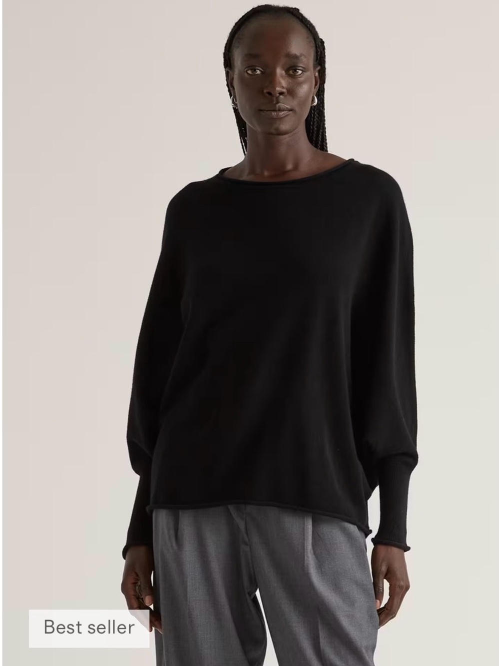 Quince Black Cozy Crewneck Sweater